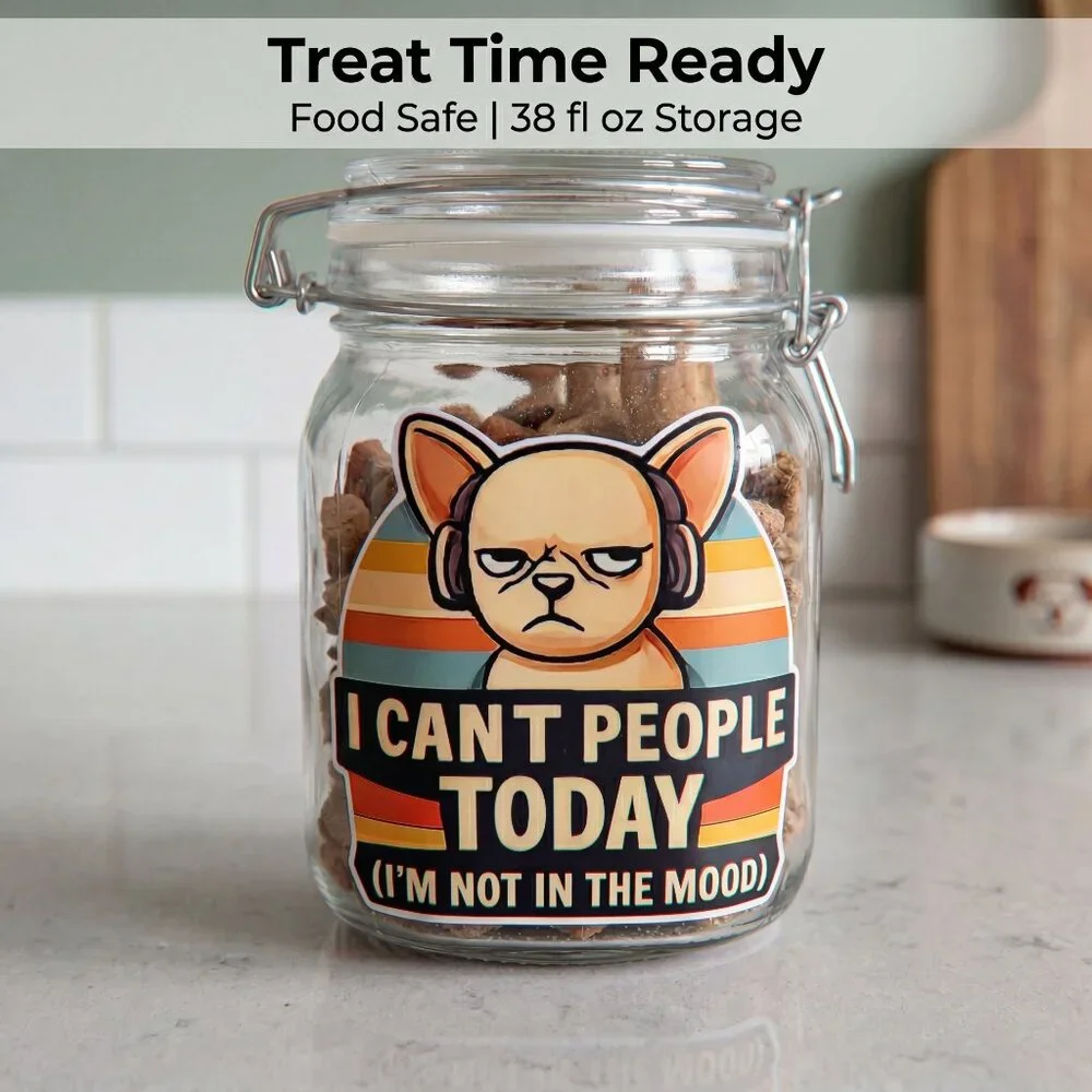 Funny Snack Jar – “I Can’t People Today” Glass Cookie Candy Pretzel Jar (38oz)